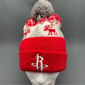 Houston Rockets Christmas Red/White NBA Cuffed Knit Hat Beanie With Pom Red